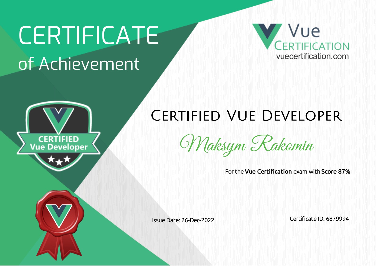 Vue Certification - Certified Vue Developer