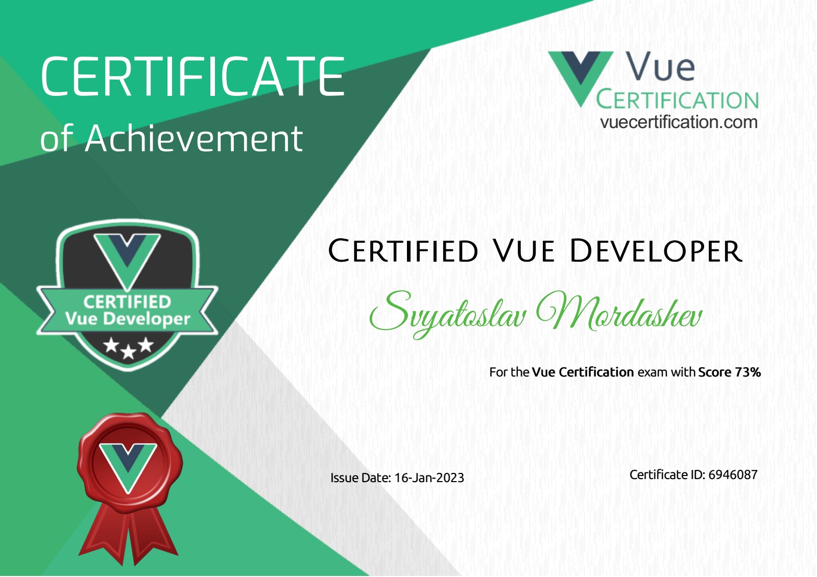 Vue Certification - Certified Vue Developer