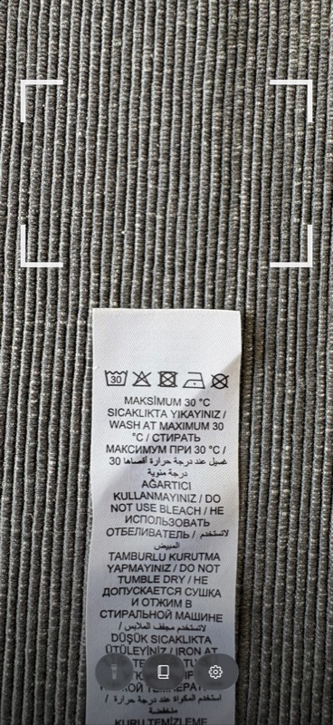Care Symbols scanning a clothing care label